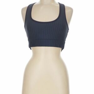 Beyond Yoga Navy Blue Striped Longline Sports Bra with Cutout (Medium)